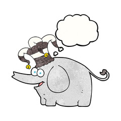 thought bubble textured cartoon elephant wearing circus hat