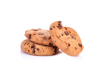 Chocolate chip cookies isolated on white background.