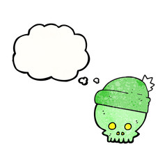 thought bubble textured cartoon skull wearing hat