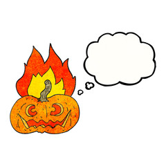 thought bubble textured cartoon flaming halloween pumpkin