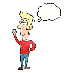 thought bubble textured cartoon man waving