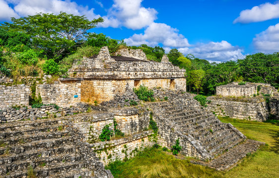 Ek Balam Mayan Archeological Site. Ancient Maya Pyramids and Rui