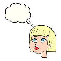 thought bubble cartoon female face