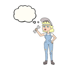 thought bubble cartoon woman with spanner