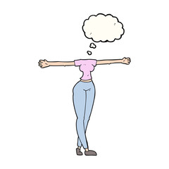 thought bubble cartoon female body with wide arms