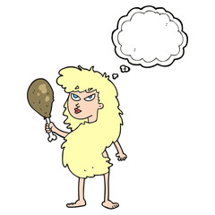 thought bubble cartoon cavewoman with meat