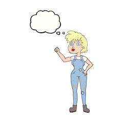 thought bubble cartoon confident farmer woman