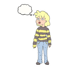 thought bubble cartoon woman in casual clothes