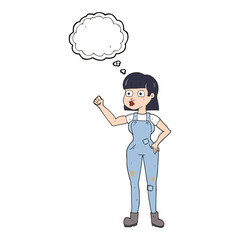thought bubble cartoon woman clenching fist