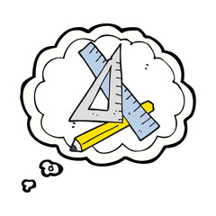 thought bubble cartoon pencil and ruler