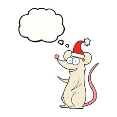 thought bubble cartoon mouse wearing christmas hat