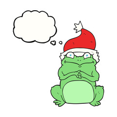 thought bubble cartoon frog wearing christmas hat