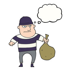 thought bubble cartoon burglar with loot bag