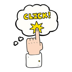thought bubble cartoon click sign with finger
