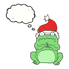 thought bubble cartoon frog in christmas hat