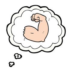 thought bubble cartoon strong arm flexing bicep