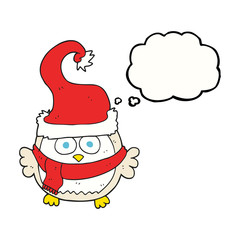 thought bubble cartoon owl wearing christmas hat