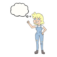 thought bubble cartoon determined woman clenching fist