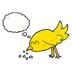 thought bubble cartoon bird pecking seeds