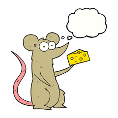 thought bubble cartoon mouse with cheese