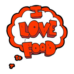 thought bubble cartoon I love food symbol