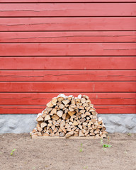Firewood pile stored outside