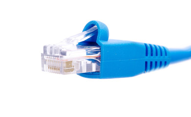 Lan cable and connector on white background