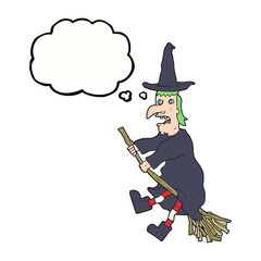 Obraz premium thought bubble cartoon witch flying on broom