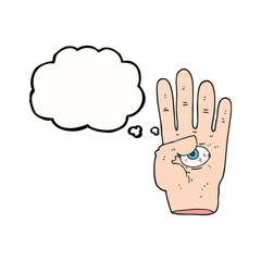 thought bubble cartoon spooky hand with eyeball