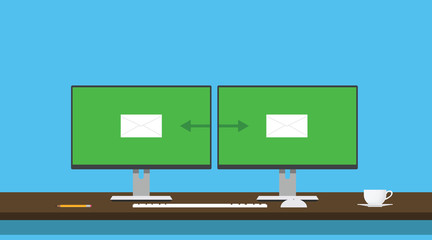 sending email send two  pc computer envelope transfer