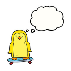 thought bubble cartoon bird on skateboard