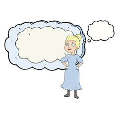 thought bubble cartoon victorian woman in dress