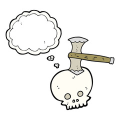 thought bubble cartoon axe in skull