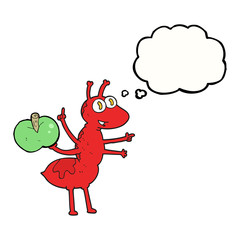 thought bubble cartoon ant with apple