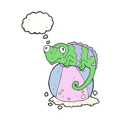 thought bubble cartoon chameleon on ball