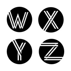 Capital letters W, X, Y, Z. From double white stripe in a black circle.
