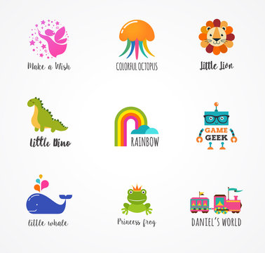 Kids, children icons and logos, childhood elements