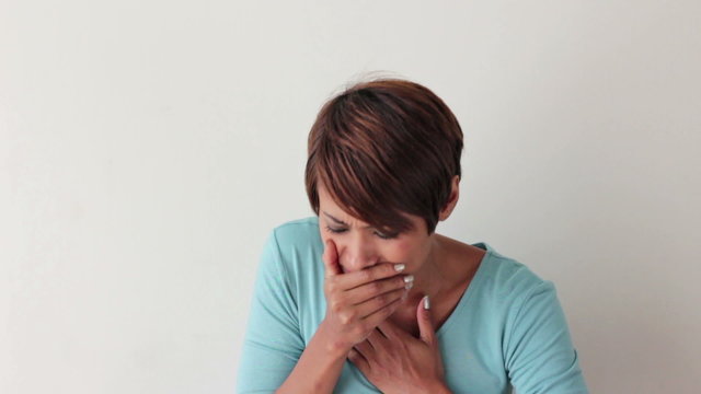 sick woman chocking, coughing