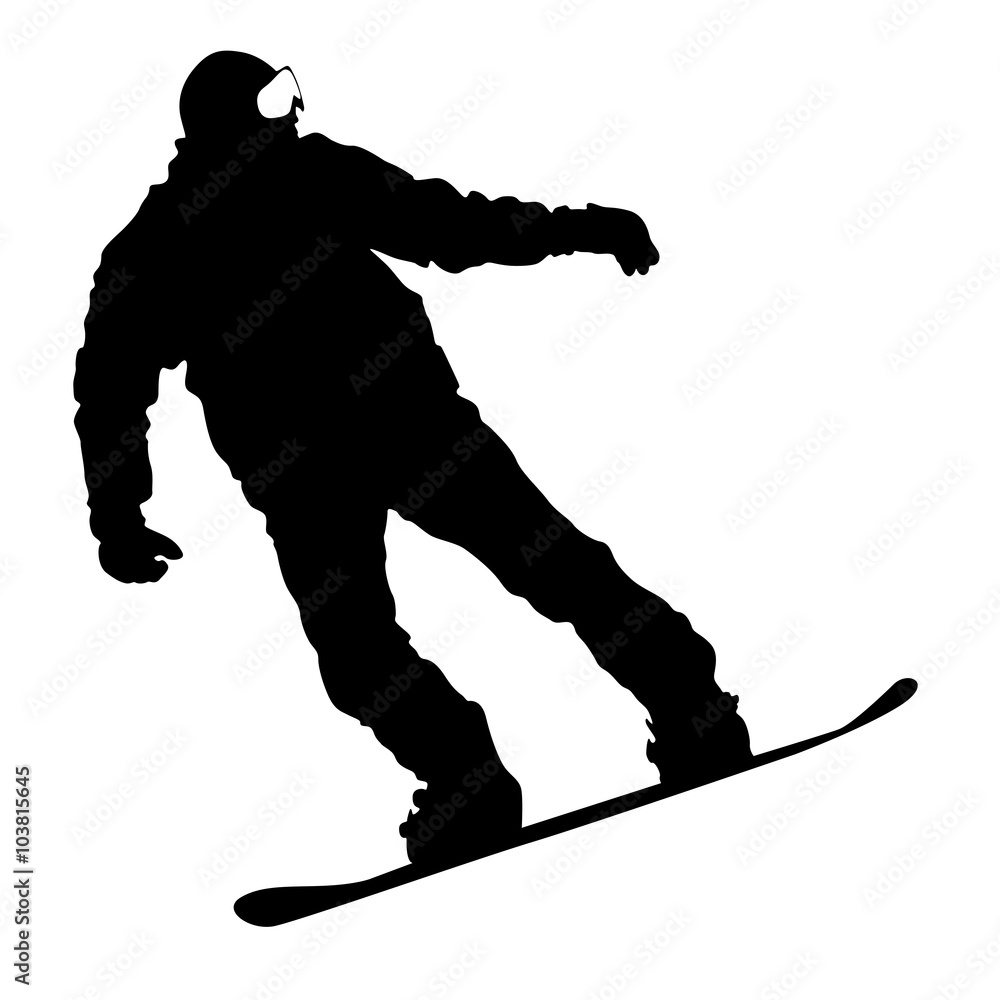 Wall mural black silhouettes snowboarders on white background. vector illu