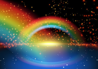 Glowing Rainbow and Starry Background - Abstract Colorful Illustration, Vector