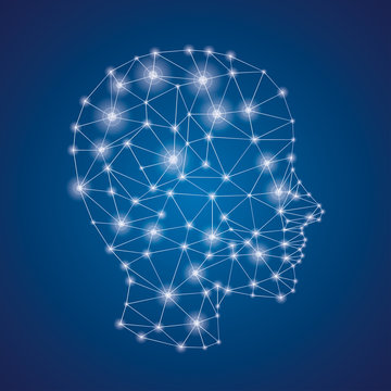 Low Poly Human Head Networks Lights Sky