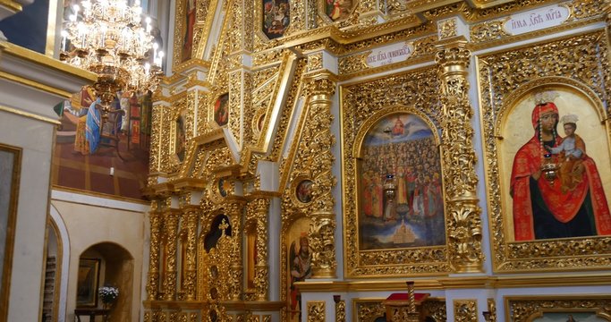 The iconostasis - The Views Inside The Great Church of The Assumption of the Blessed Virgin Mary of Kiev Pechersk Lavra in Kiev, Ukraine.