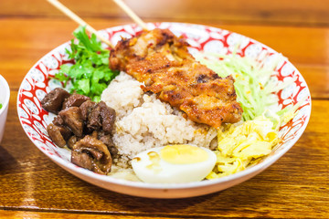 Rice Mixed with Shrimp paste and chicken grill In restaurant