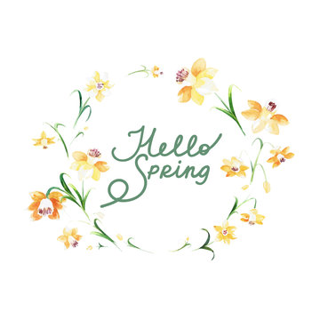 Hello spring - sweet floral card made in watercolor technique.