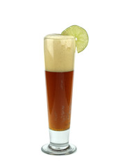 Red beer with lime.