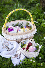 Fototapeta na wymiar Easter. Easter basket with food. 
