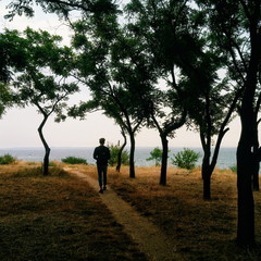 Man walking near the sea
