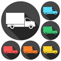 Truck icons set with long shadow