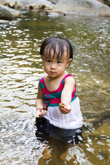 Asian Little Chinese Girl Playing in Creek