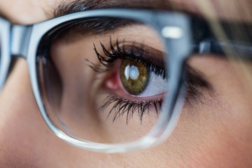 Close-up of a woman with green eyes